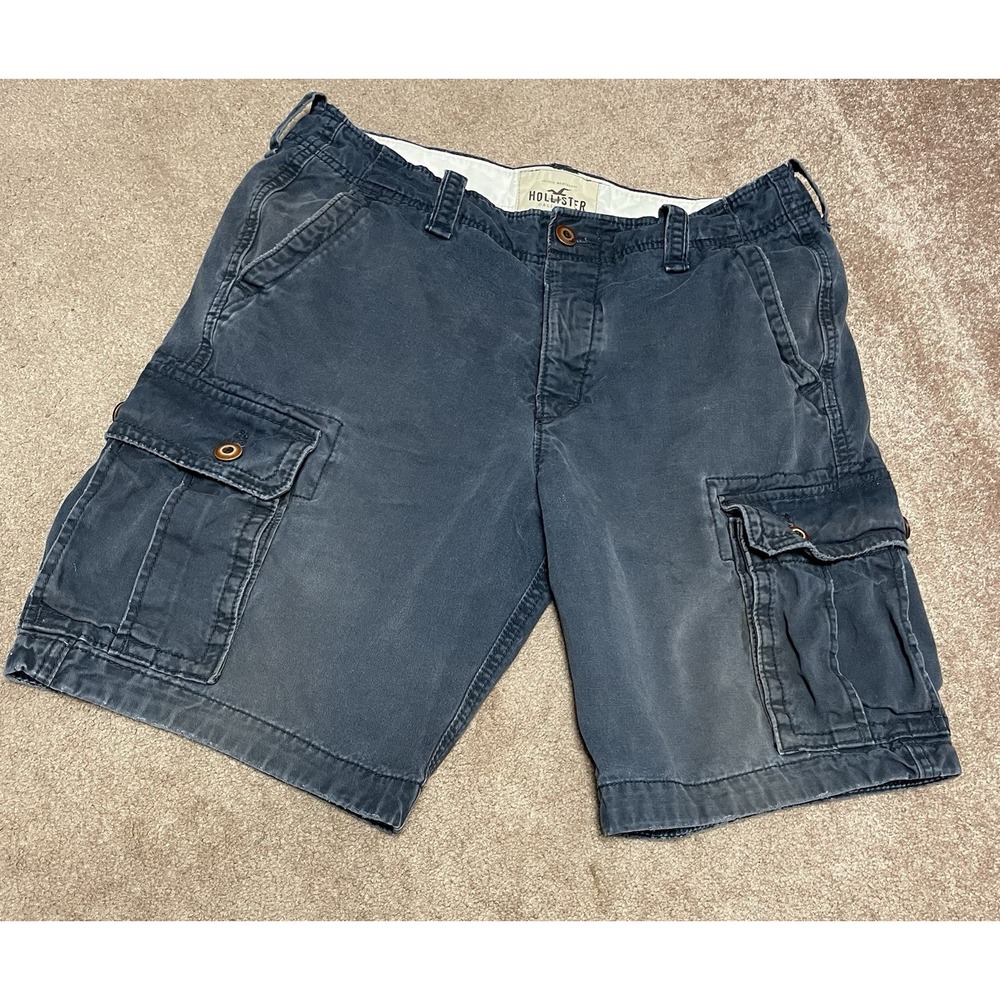 Vintage Y2K Hollister Cargo Shorts Mens Sz 33 Baggy Skater Button Fly Navy‎